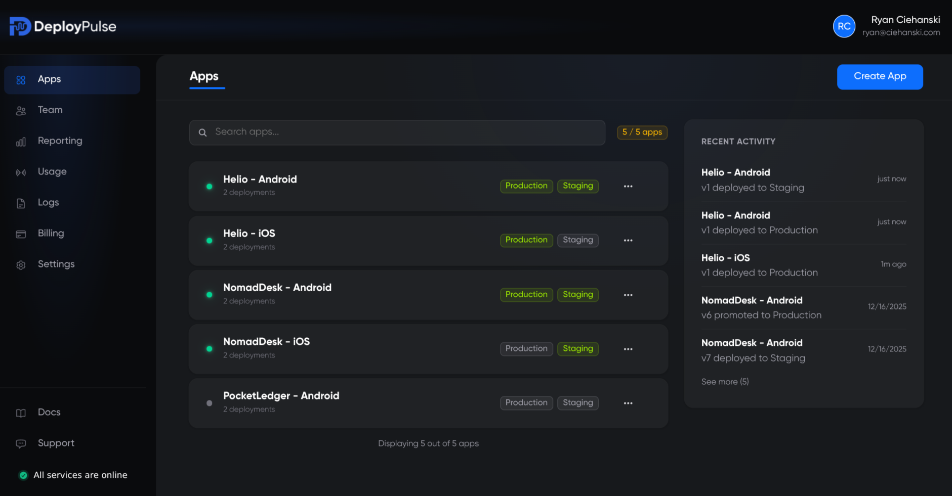 DeployPulse dashboard
